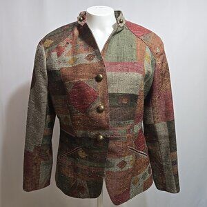 Coldwater Creek Tapestry Tweed Jacket Womens Petite Size 8 Geometric Colorful